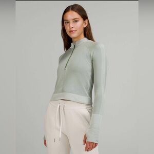 LULULEMON Rest Less Cropped 1/2 Zip in Green Twill/Light Sage